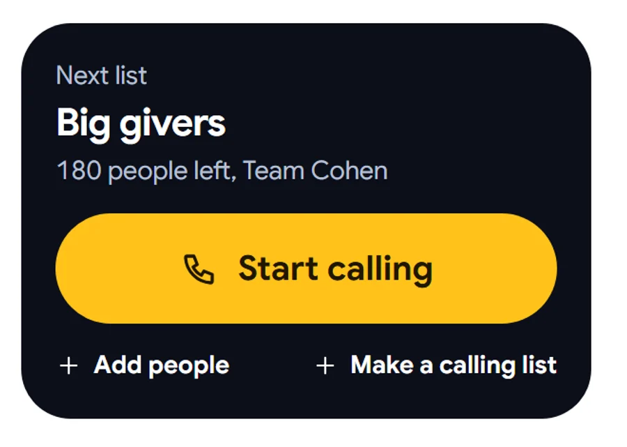 The next list and the yellow Start calling button