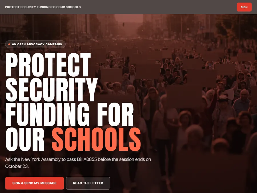 An email page: Protect security funding for our schools