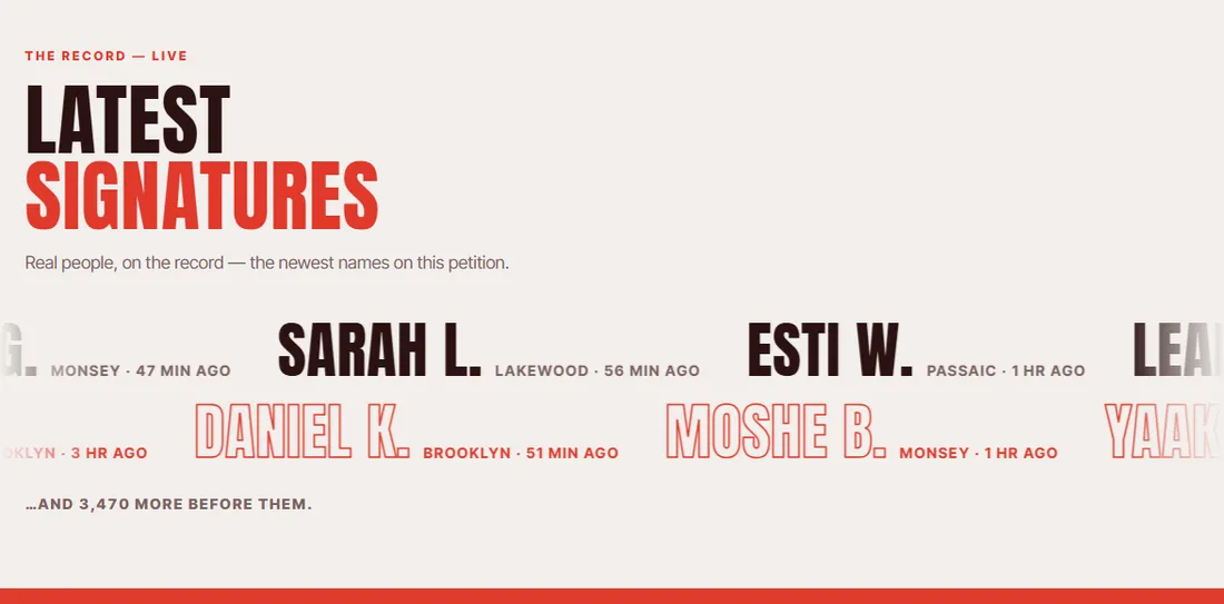 Latest signatures: first names with an initial and a town